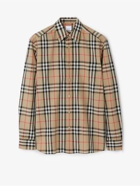 Burberry Beige Plaid Long-Sleeve Button-Up Shirt